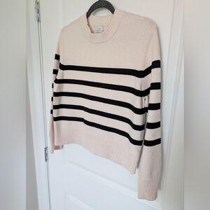 a new day Women's Size M Cropped Black and Cream Striped Sweater